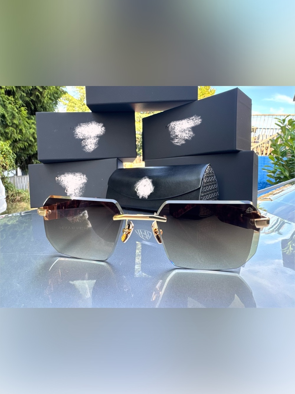 Rimless Gradient Black Women’s Sunglasses with Gold Accents